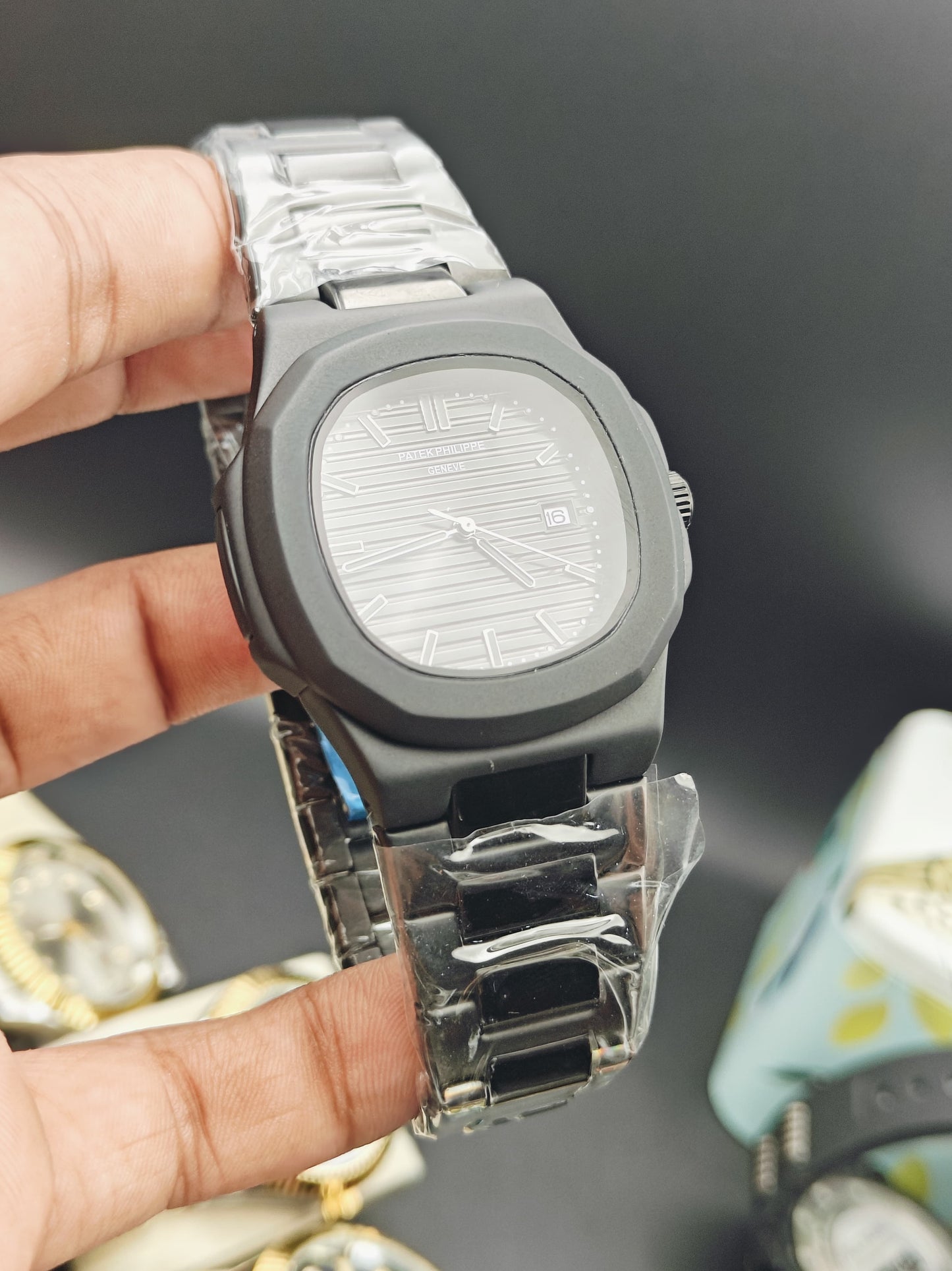 🖤 Patek Philippe Nautilus Matte Black Edition – Premium Replica | Stainless Steel Strap 🖤