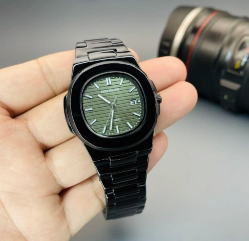 🖤 Patek Philippe Nautilus Matte Black Edition – Premium Replica | Stainless Steel Strap 🖤