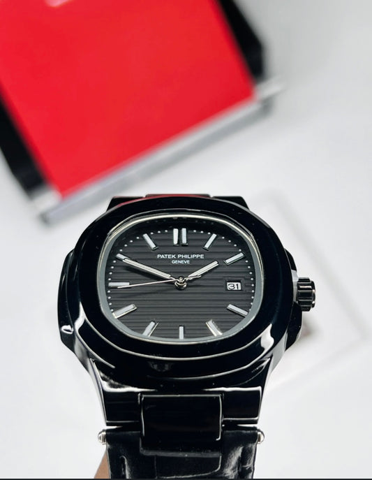 🖤 Patek Philippe Nautilus Matte Black Edition – Premium Replica | Stainless Steel Strap 🖤
